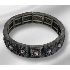 Vintage Gold Tone Crystal Stretch Bracelet Chic VTG Women's Fashion Jewelry